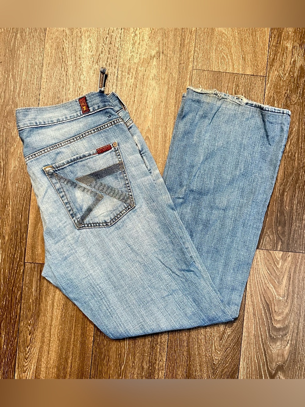 7 for all mankind light wash distressed bootcut jeans Sz 34 2000s Y2K
